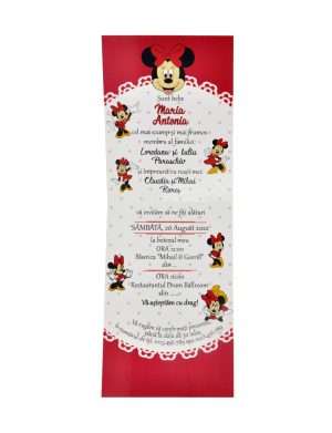 Invitatie botez pliata, Minnie Mouse, rosu – DSBC203067