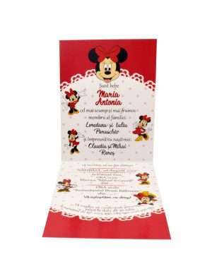 Invitatie botez pliata, Minnie Mouse, rosu – DSBC203067
