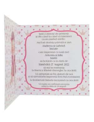 Invitatie botez tip Carte, plic personalizat, Printesica, roz – MIBC203072