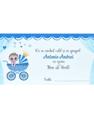 Plic de dar botez personalizat, Bebe Ochios, bleu – DSBC203048