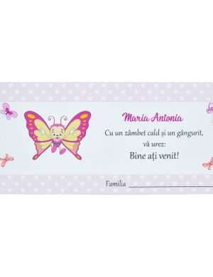 Plic de dar botez personalizat cu nume, Fluture roz – MIBC203059