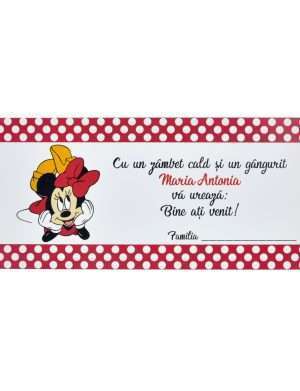 Plic de dar botez personalizat cu nume, Minnie Mouse, rosu – MIBC203068