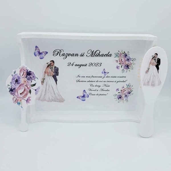 Set personalizat gatit mireasa, Fluturasi mov, 3 piese FEIS204009