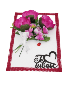 Tablou cu flori, bujori si mesaj Te iubesc- ILIF204045