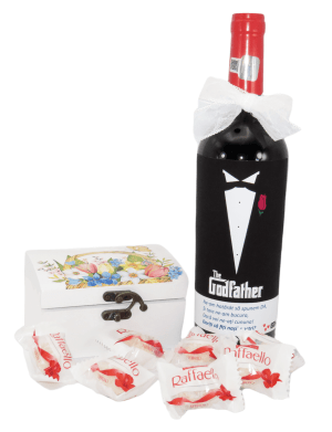 Cadou Cerere Nasi Cununie, The Godfather – sticla vin personalizata, cutiuta bijuterii & bomboane – ILIF205001