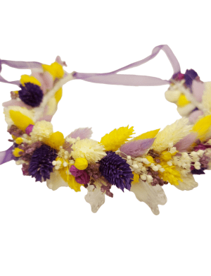 Coronita din flori uscate, alb/galben/mov – AMB205006