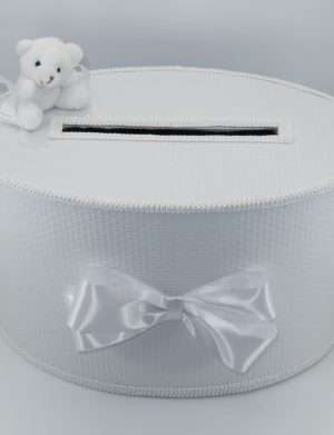 Cutie dar de botez cu ursulet, alb,  37x25x25 cm – ILIF205038