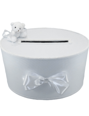 Cutie dar de botez cu ursulet, alb,  37x25x25 cm – ILIF205038