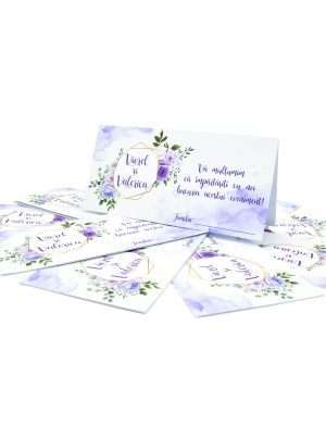 Plic de dar nunta personalizat cu nume, model floral 2, alb&mov – MIBC205050
