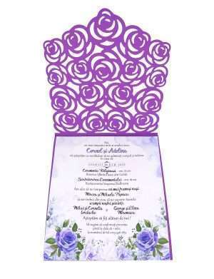 Invitatie nunta, model floral deosebit, mov – DSBC205022