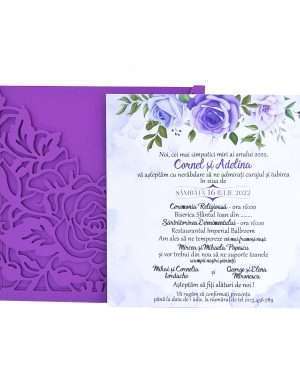 Invitatie nunta, model floral deosebit, mov – DSBC205023