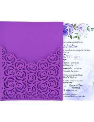 Invitatie nunta, model floral deosebit, mov – DSBC205025