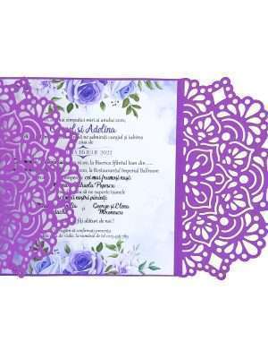 Invitatie nunta, model floral deosebit, mov – DSBC205027