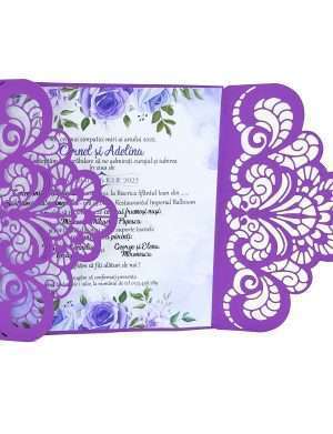 Invitatie nunta, model floral deosebit, mov – DSBC205028