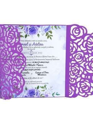 Invitatie nunta, model floral deosebit, mov – DSBC205029
