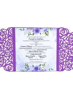 Invitatie nunta, model floral deosebit, mov – DSBC205029