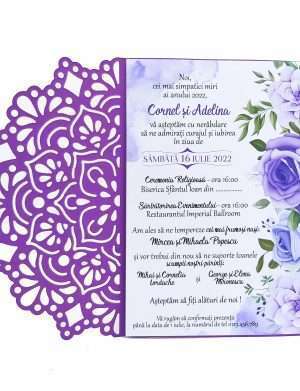 Invitatie nunta, model floral deosebit, mov – DSBC205030