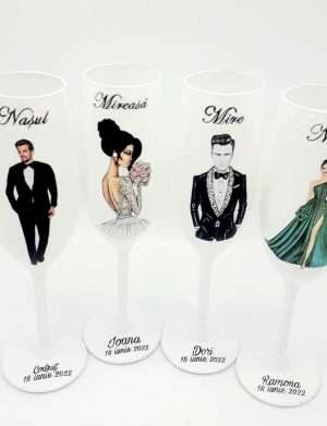 Set 4 pahare nunta personalizate pentru miri & nasi – FEIS205005