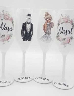 Set 4 pahare nunta personalizate pentru miri & nasi – FEIS205006
