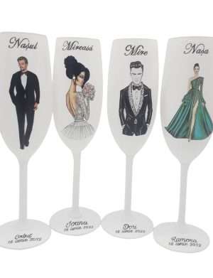 Set 4 pahare nunta personalizate pentru miri & nasi – FEIS205005