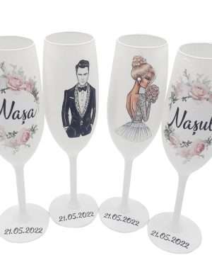 Set 4 pahare nunta personalizate pentru miri & nasi – FEIS205006