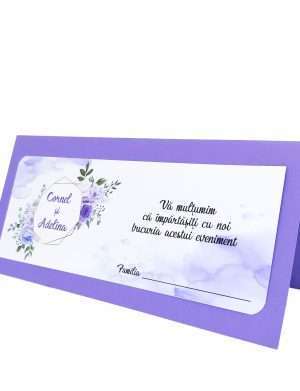 Plic de dar nunta personalizat, model floral 2, mov – DSBC205046