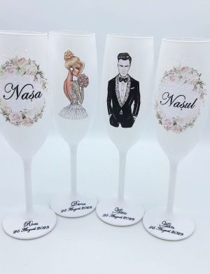 Set 4 pahare nunta personalizate pentru miri & nasi – FEIS205016