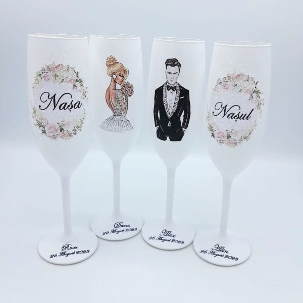 Set 4 pahare nunta personalizate pentru miri & nasi FEIS205016