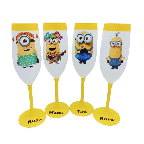 Set 4 pahare pentru parinti si nasi botez, Minioni FEIS205011 (1)