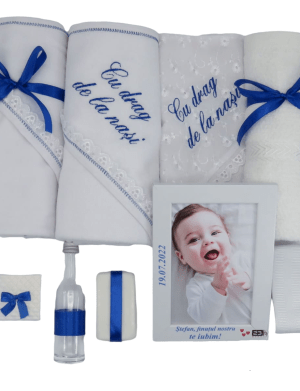 Trusou botez baietel, cu rama foto personalizata, albastru- ILIF205085