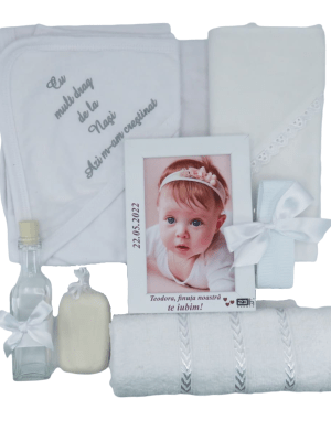 Trusou botez fetita, cu rama foto personalizata, alb – ILIF205080