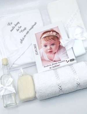 Trusou botez fetita, cu rama foto personalizata, alb – ILIF205080