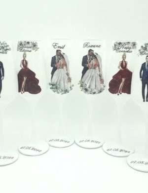 Set 6 pahare nunta personalizate pentru miri, nasi & mosi- FEIS205003