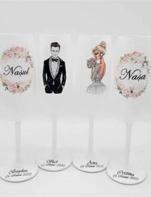 Set 4 pahare nunta personalizate pentru miri & nasi – FEIS205016