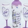 Cadou Cerere Nasi Cununie, sticla vin si pahare decorate manual FEIS206007 (1)