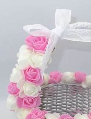 Cosulet de botez pentru cruciulite, trandafiri spuma, roz si alb – ILIF206022-1