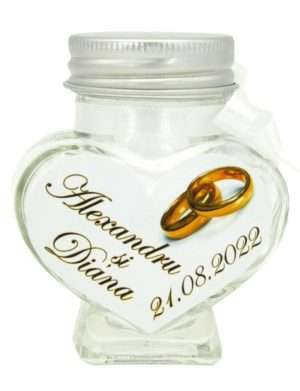 Marturie nunta, borcan gol decorat cu eticheta personalizata, Iubire 90 gr. – MIBC206028