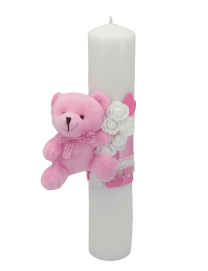 Lumanare botez fetita, model Ursulet, roz – ILIF206020
