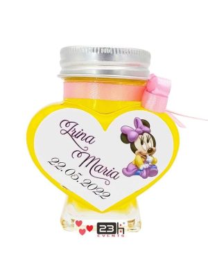Marturii dulci cu miere personalizat, model handmade Iubire – roz baby Minnie, borcan 90 gr – DSBC206034