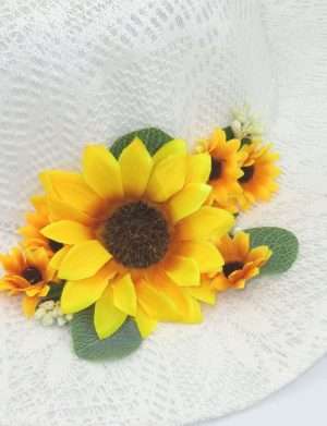 Palarie pentru dezgatitul miresei, alba cu floarea-soarelui – ILIF206016