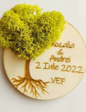 Marturie nunta/botez COPACUL VIETII, verde grass, cu licheni stabilizati, diam. 8 cm – AMB207002