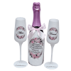 Set cadou pentru nasi, sticla vin spumant si pahare decorate manual - FEIS207003