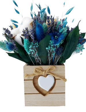 Aranjament cadou cu flori uscate, Buchet Albastru, tonuri albastru-turcoaz, 12×15 cm – AMB207007