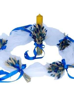 Set botez albastru- aranjament cristelnita si lumanare ceara de albine – AMB207015