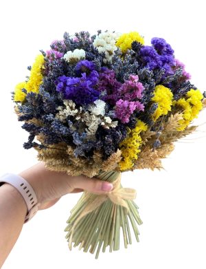 Buchet cu lavanda uscata/ limonium colorat si grau – AMB207003