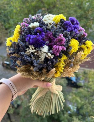 Buchet cu lavanda uscata/ limonium colorat si grau – AMB207003