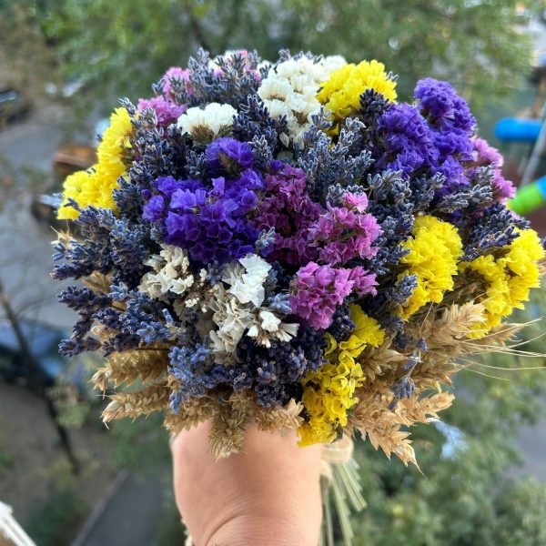 Buchet cu lavanda uscata limonium colorat si grau AMB207003 3