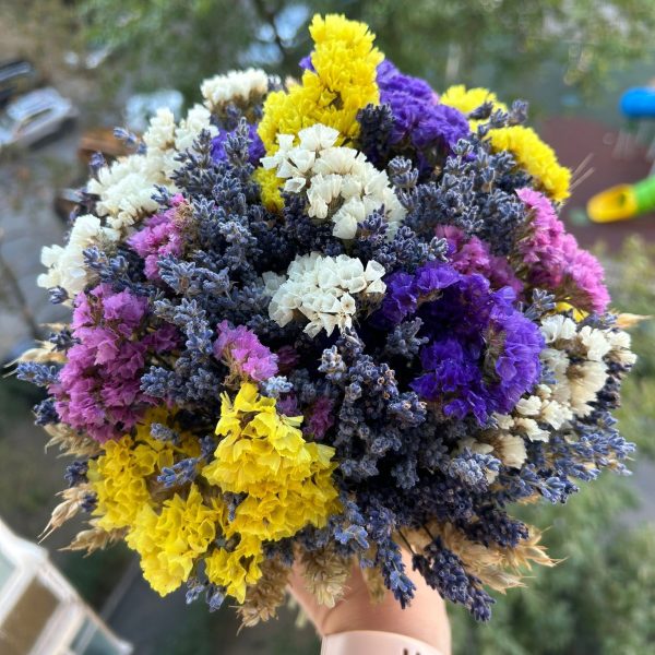 Buchet cu lavanda uscata limonium colorat si grau AMB207003