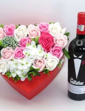 Cadou Cerere Nasi Cununie, The Godfather – sticla vin personalizata & aranjament flori, ILIF207025
