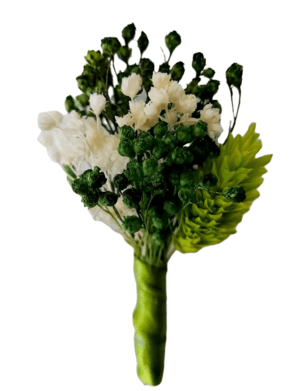 Cocarda din flori naturale uscate, verde – AMB207009